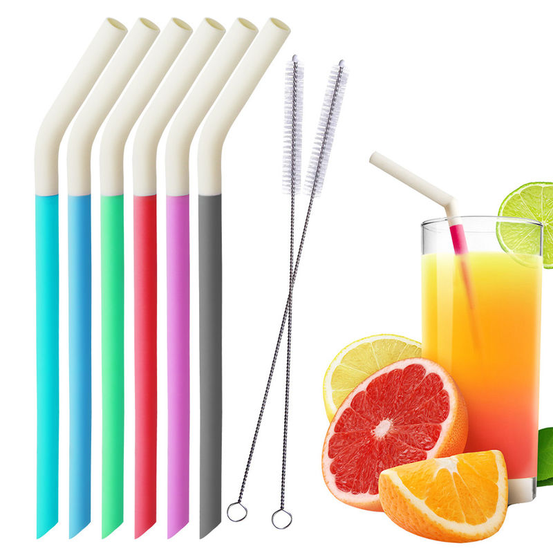 Straight Nontoxic Silicone Bendy Straws , Heat Resistant Soft Reusable Straws